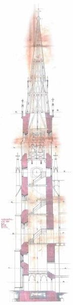 Bauzeichnung für den Kirchturm der Jakobikirche von 1878