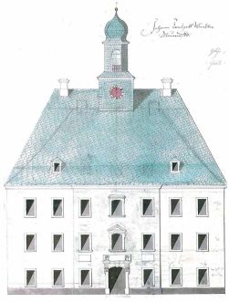 Bauzeichnung von Baumeister  J.T. Winkler für das neu zu errichtende  Rathaus, das spätere Amtsgericht