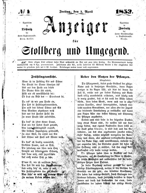 "Anzeiger für Stollberg und Umgebung" das neue Wochenblatt